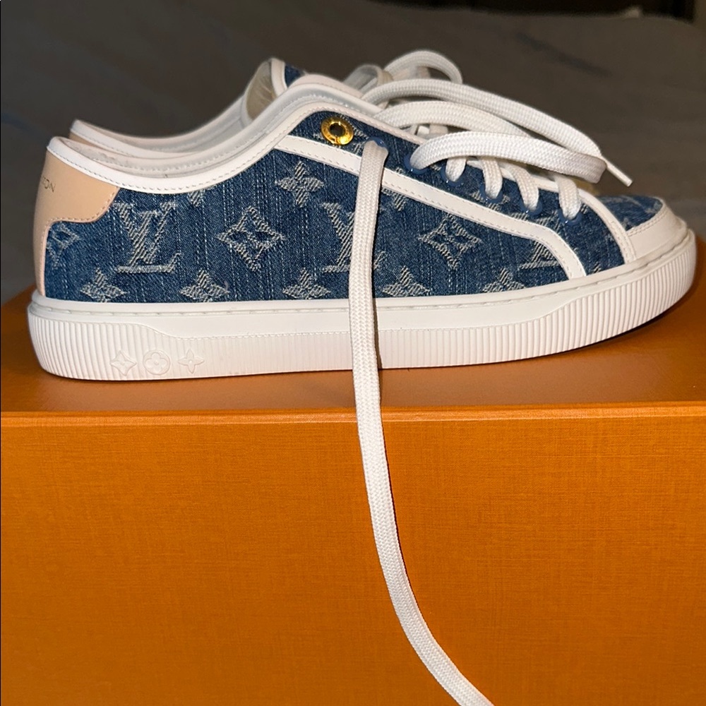 Louis Vuitton Blue Denim Sneakers with White Trim